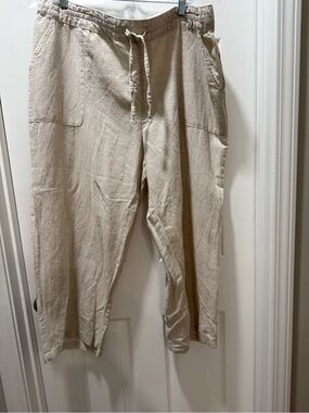 Liz Claiborne Beige Drawstring Linen-Blend Joggers